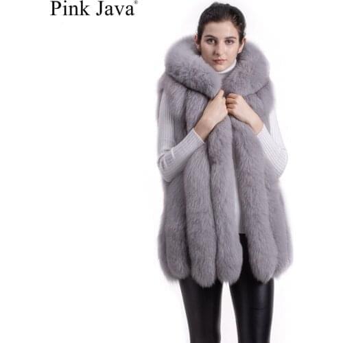 Pink java QC9484 women real fox fur vest henuine fur coat with hood hot sale fashion women winter clothes