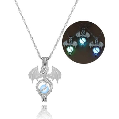 Women Luminous Necklaces Glow In The Dark Flying Dragon Stone Cage Pendant Necklace for Ladies Fashion Jewelry Accessories