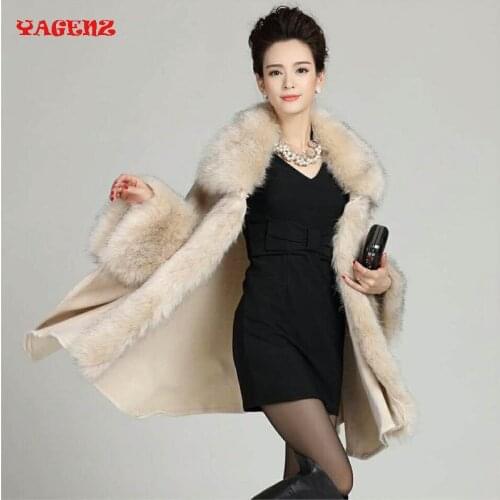 Winter Long section Fashion Faux Fur Overcoat Shawl Cape Knitwear Good Fox Fur Lapel Coat Poncho Noble Women Party Dress Cloak