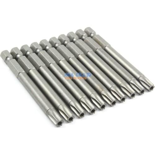 10 Pieces Magnetic Security Torx Screwdriver Bit S2 Steel 1/4" Hex Shank 75mm Long T30 Tip (75mm x T30)