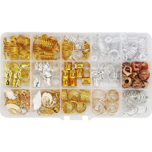 158Pcs Metal Hair Braiding Beads Aluminum Hair Braid Rings Cuffs Hoops Kit