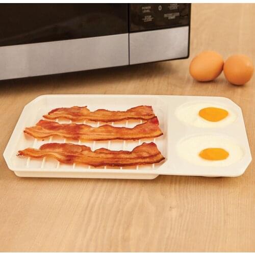 2 in 1 Microwave Bacon And Egg Cooker Tray Rack Barbecue Breakfast Meal Gadgets Less Fat Healthier Bacon Egg Cooking Tool