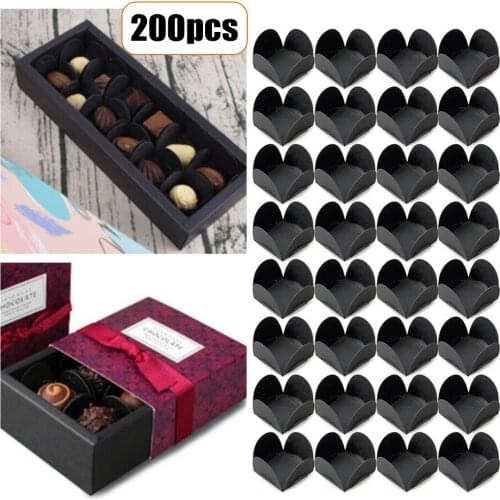 200Pcs Chocolate Stand Dessert Packaging Black Paper Lining Material Chocolate Packaging Tray Gift Tea Party