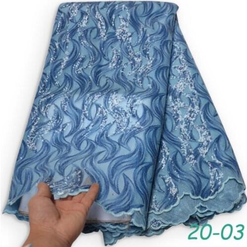 Sequins Lace Fabric 2020 Bule sequins Nigerian Laces Fabric High Quality French Tulle Lace Fabric For Women Dress 01
