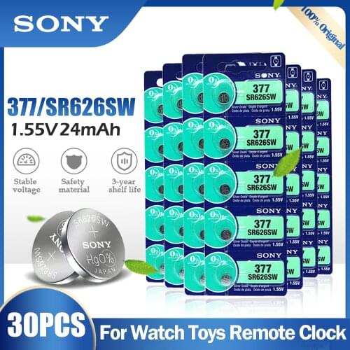 30PCS SONY 377 377A SR626SW AG4 SR626 LR66 LR626 AG 4 1.55V Silver Oxide Battery For Watch Clock Toy Car Remote Button Coin Cell