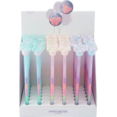 36pcs Disney Cartoon Gel Pen Crystal Mickey Head Cute Dali Pattern Rainbow Color Creative Sign Pen Office Study Stationery Gift