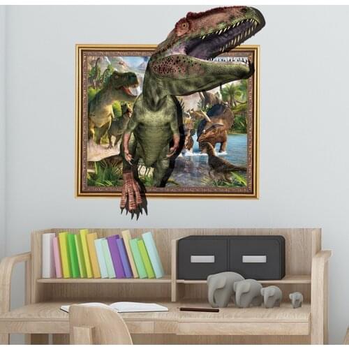 3D Broken Wall Dinosaur Wall Stickers Teenager Room Decor Boy Kids Bedroom Living Room Decoration Creative Photo Frame Art Mural