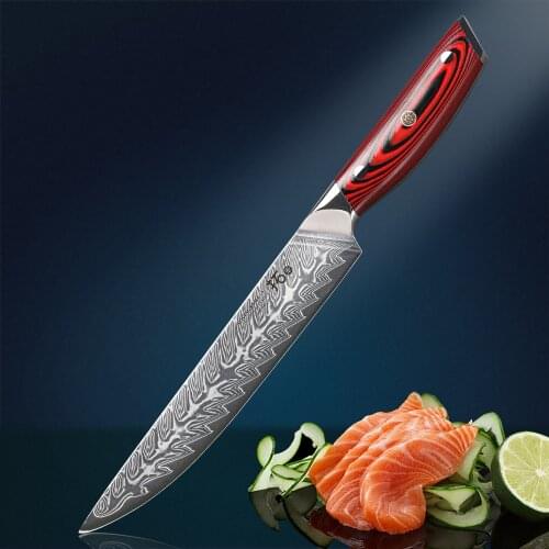 TURWHO 8'' Slicing Knife Damascus Kitchen Knives Japanese vg10 Steel Cleaver Carving Sushi Cooking Tools with G10 Handle