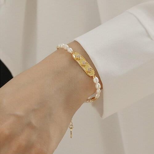 Natural Pearl Brass Gold Plated Zircon Inlaid Bracelet French Elegant Luxury Temperament Jewelry Gifts For Women