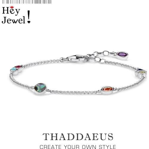 Bracelet Colourful Stones Playful Link Chain 925 Sterling Silver Paradisiacal Nature Jewelry Europe Women Bohemia Creative Gift