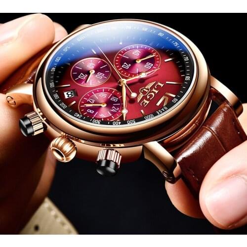 LIGE Men Watch Top Brand Luxury Men Watches Brown Leather Waterproof Casual Quartz Date Sport Military Wrist Watch Reloj Hombre