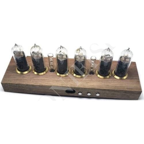 Walnut and beech base Colorful IN14 glow tube clock, finished product, use new IN14 tube, high precision clock chip