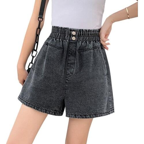 Denim Shorts Womens High Elastic Waist Short Jeans Loose Plus Size 2021 Summer New Casual Female Pants Washed Ladies