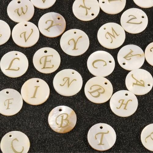 Natural Shell Alphabet A-Z DIY Letter Jewelry White Initial Letter bead A-Z Mother of Pearl MOP Seashell Charms Necklace Pendant