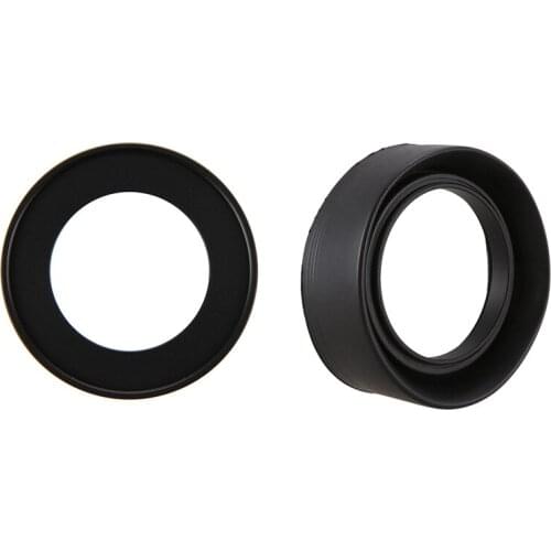 Camera Lens Filter Step Up Ring 37mm to 52mm Adapter Black & 52mm 3-Stage Collapsible Rubber Lens Hood for Canon 50/1.8 Nikon 18