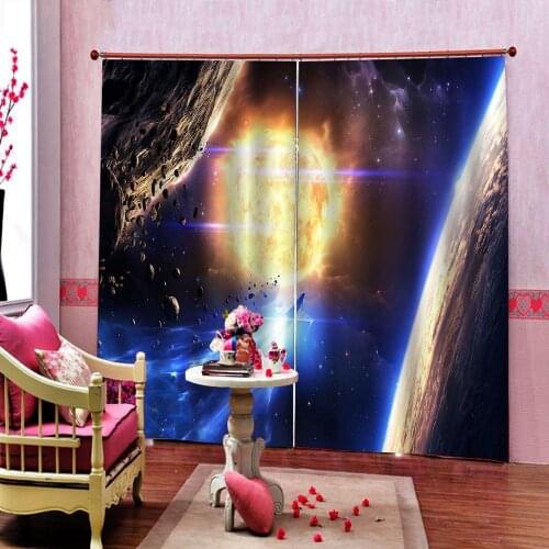 Photo Custom Earth Rocket Launch Cloud Starry Sky Curtain Boy Childrens room Blackout Window Drapes Decor Sets 2 Panels Hooks