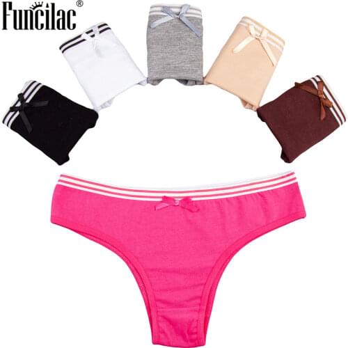 FUNCILAC Sexy Briefs for Women Cotton Women Panties Soft Lingerie Female Underwear Ladies Girls Underpants Low Waist 5 Pcs/set