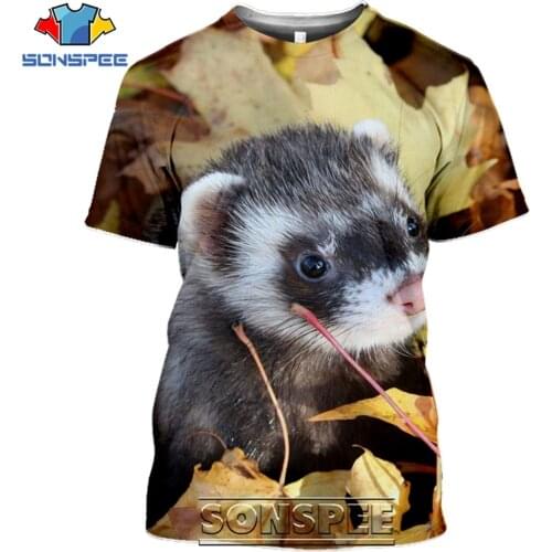 SONSPEE 3D Print Men Women Ferrets T-shirts Short Sleeve Funny Casual Hip Hop Harajuku Streetwear Cute Animal Tees Tops Shirt