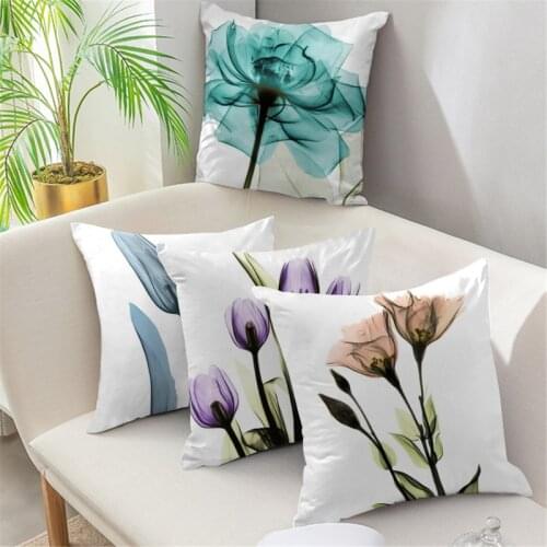 Fuwatacchi WaterColor Printed Cushion Cover Flower Photo Pillows Covers Polyester Peachskin Pillow Case For Home Sofa Decoration