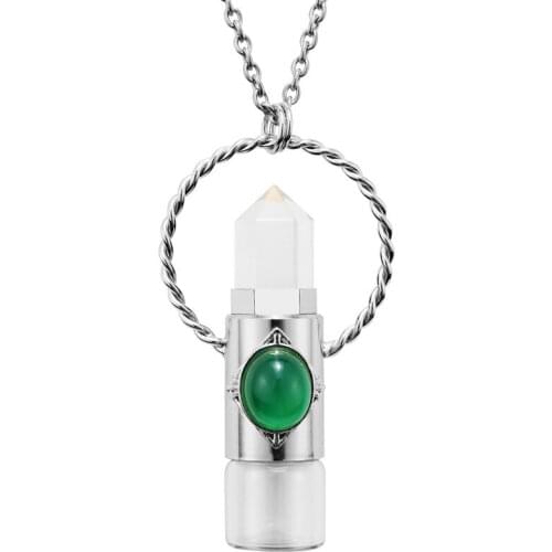 FYJS Unique Silver Plated Geometric Shape Many Colors Quartz Stone Pendant Perfume Bottle Necklace for Women Jewelry