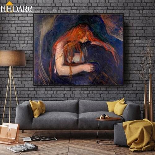 Vampire By Edvard Munch The Museum of Modern Art Copy, Canvas Art Print Painting Poster Wall Picture For Living Room Home Decor