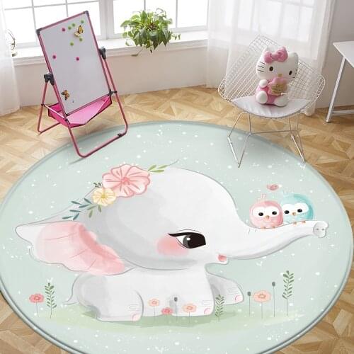 Tapis Baby Hand Print Round Children Fashion Carpet Cute Elephant Pattern Non-Slip Baby Play Children Flannel Carpet