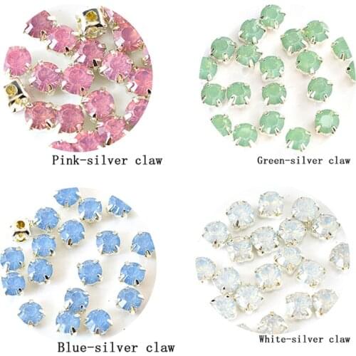 3/4/5/6mm Resin Claw Rhinestons Flatback Sewn Style Crystals Silver Base 100Pcs/Pack for Dress Bag Shoes Jewelry DIY Accessory