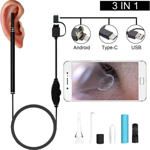 Medical In Ear Cleaning Endoscope Spoon Mini Camera Ear Picker Ear Wax Removal Visual Ear Mouth Nose Otoscope Support Android PC
