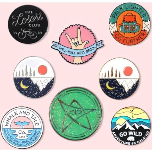 Fashion Cartoon Round Outdoor Travel Metal Enamel Brooch Day and Night Beauty Pin Pin Cute Trendy Jewelry Accessories Gift