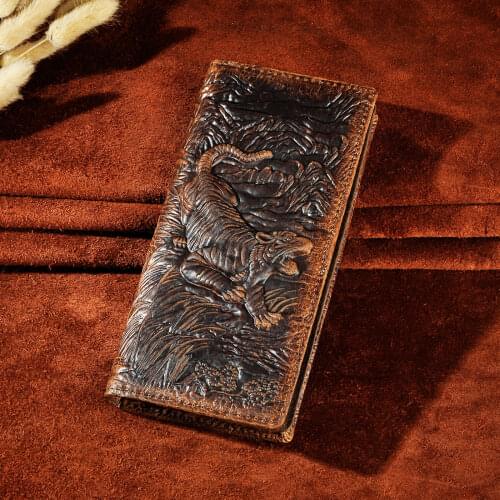 Unisex Genuine Quality leather Fashion Gift Animal Emboss Long Checkbook Organizer Wallet Purse Design Clutch Handbag 1014-dt