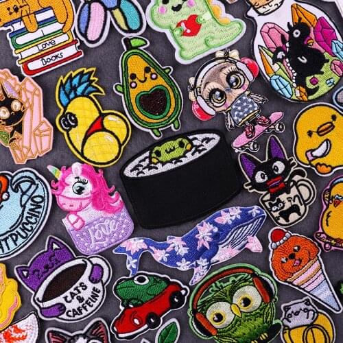 Cartoon Dinosaur Unicorn Applique Embroidery Patches For Kids Clothing Stickers Iron On Patches On Clothes Cat Stickers Badges