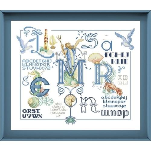 Blue letters cross stitch kit pattern design 18ct 14ct 11ct unprint canvas embroidery DIY needlework