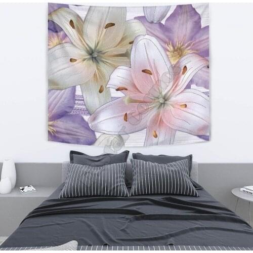 PINK PURPLE FLOWERS WALL TAPESTRY 3D Printed Tapestrying Rectangular Home Decor Wall Hanging
