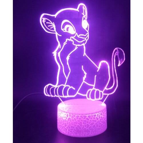 Disney 3D Illusion Lion King Simba Night Light 7 Color Changeable LED Animal Acrylic Atmosphere Lamp Home Decration Lighting toy