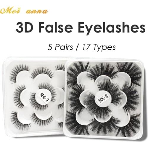 MEIANNA 3D Mink Lashes 5 Pairs Natural False Eyelashes Fluffy Soft Wispy Volume Dramatic Long Cross Eyelash Extension Makeup