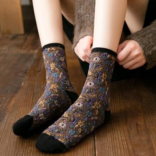 Autumn Winter Fashion Womens Socks Cotton Print Japanese Kawaii Cute Sock for Women Harajuku Retro Vintage Streetwear Long Sock