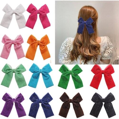 NEW Velvet Bows Hair Clips 4 Inch Sparkly Sequin Solid Hair Bows With Alligator Clips Hair Accessories for Baby Girls