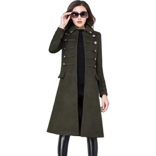 Spring New Turn Down Collar Slim Wool Coat Women Autumn Fashion Mid long High Quality Double Breasted Plus Size Female Outerwear