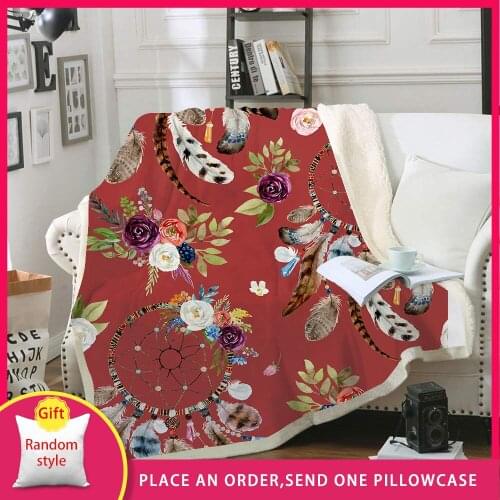 New Design Dreamcatcher Blanket Watercolor Bohemian Microfiber Sherpa Throw Blanket Colorful Exotic Bedding Mantas