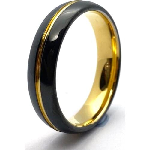 Wholesale 11pcs Black Tungsten Rings for Men Gold Grooved Simple Wedding Ring Durable Finger Jewelry