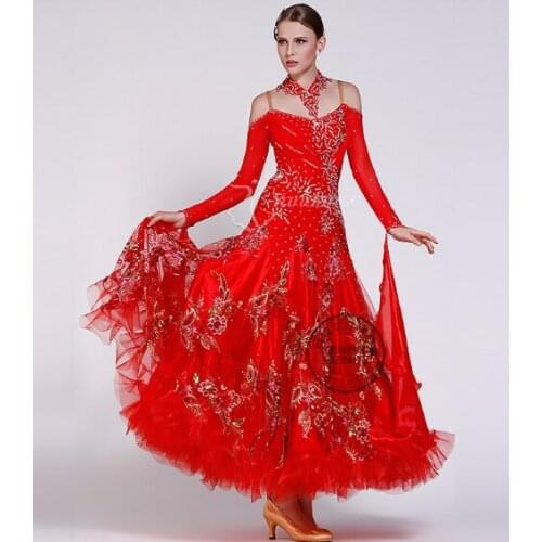 Customize red black pool standard Waltz tango Fox trot Quick step ballroom dress competition woman back cutout lady girl