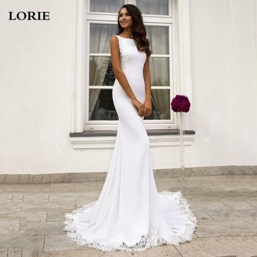 LORIE Satin Mermaid Wedding Dress 2021 Vestidos de novia Sleeveless Vintage Lace Boho Bridal Gown Backless Country Wedding Gown