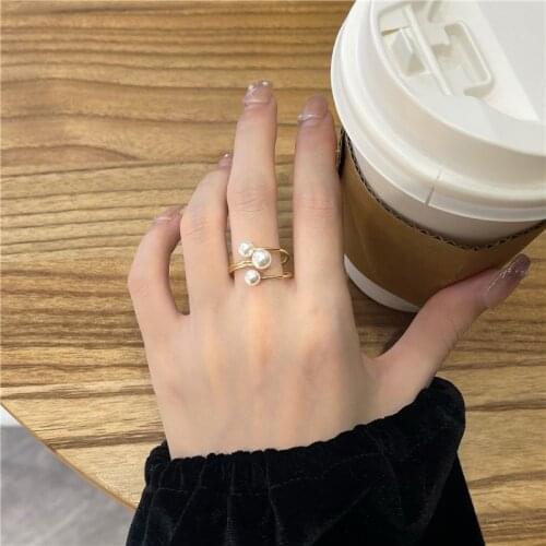 Simple Sweet Pearls Cross Rings for Women Luxury Vintage Open Wedding Rings