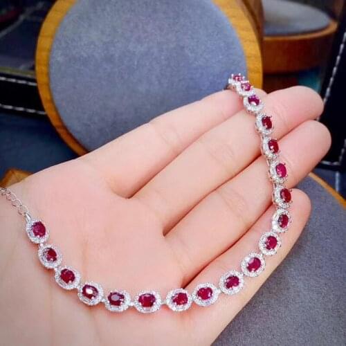 Luxury 100% 925 Sterling Silver natural Ruby Colorful Party Bracelets for Women Diamond Gift Fine Jewelry Gift