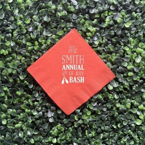 Custom Party Napkins -Annual July 4th Bash - Personalized 4th of July Napkin, July 4th Cocktails - July 4th Napkins, Fireworks