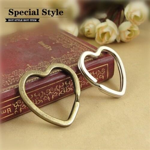 Heart shape key ring diy peach keychain alloy keyrings antique bronze key holder split rings buckle Accessories new 50pcs 0901A