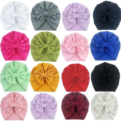 Newborn Toddler Kids Baby Boy Girl Turban Hats Solid Bowknot Silk Beanie Hat Winter Warm Cap
