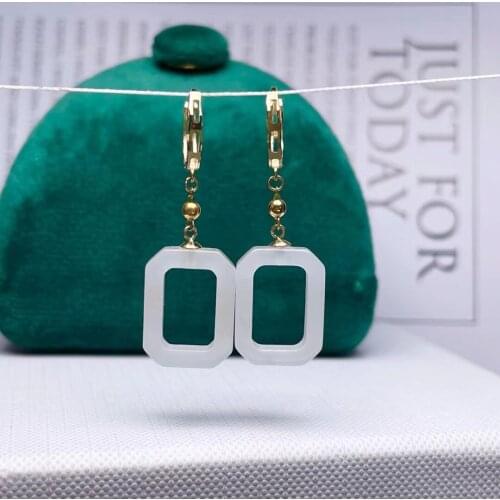 Shilovem 18k yellow Natural white jasper Drop Earrings fine Jewelry women trendy anniversary Christmas gift myme12168854hby