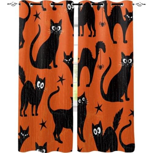 Bedroom Kitchen Curtains Halloween Themed Black Cat Curtain Living Room Decoration Items Window Curtains for Living Room
