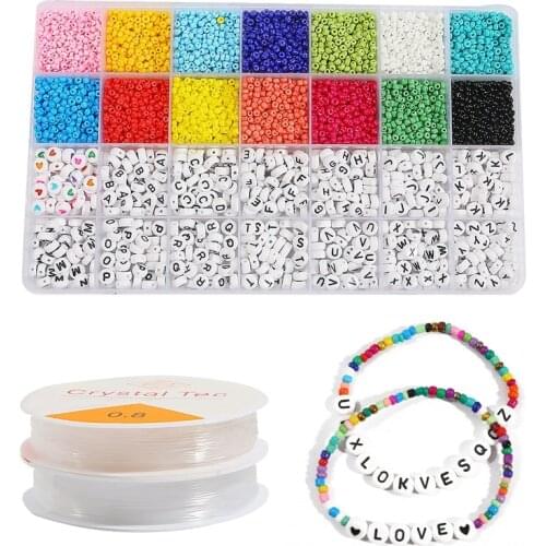 3mm Glass Seed Beads 26 Letter Rainbow Jewlery Making Supplies Kit Diy Bracelet Making Kit Wholesale Bulk